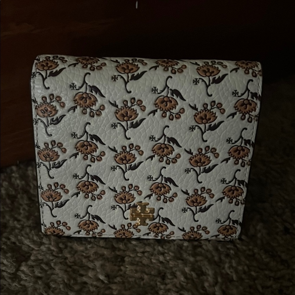 Tory Burch Floral Pattern Wallet with Gold Logo